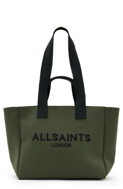 Allsaints Izzy Logo Print Medium Tote Bag In Olive Green