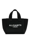 Allsaints Izzy Logo Print Knitted Mini Tote Bag In Black