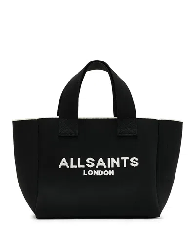Allsaints Izzy Logo Print Knitted Mini Tote Bag In Black