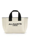 Allsaints Izzy Logo Print Knitted Mini Tote Bag In Desert White