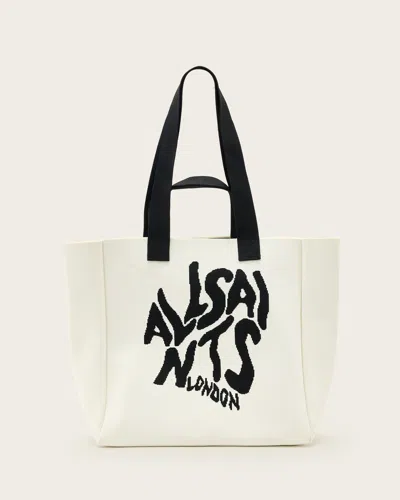 Allsaints Izzy Orlando Logo Knitted Tote Bag In White