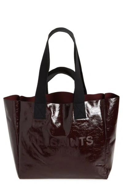 Allsaints Izzy Patent Leather Tote In Burnt Red