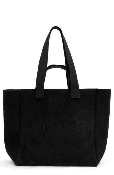 Allsaints Izzy Recycled Polyester Fleece Tote In Black/black