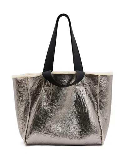 Allsaints Izzy Reversible Shearling Tote Bag In 银色