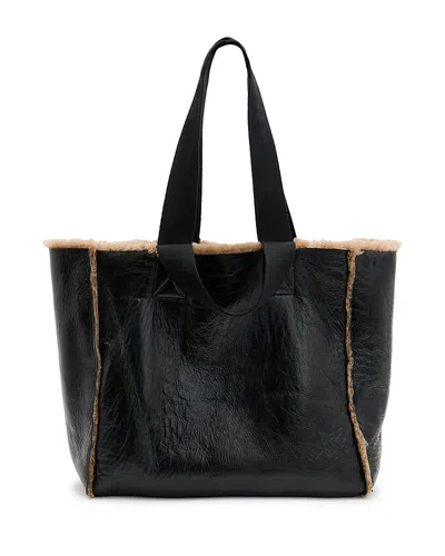 Allsaints Izzy Shearling Leather Tote In Teddy Brown