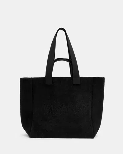 Allsaints Izzy Textured Logo Tote Bag In Black/black
