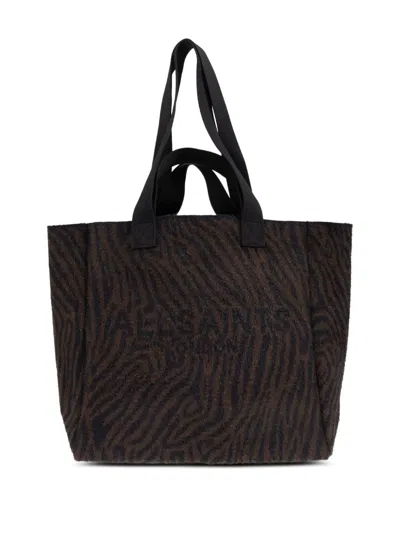 Allsaints Izzy Zebra-print Tote Bag In Brown