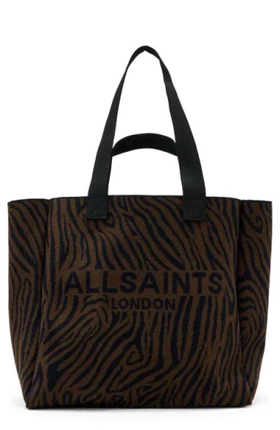 Allsaints Izzy Zebra Stripe Tote In Brown