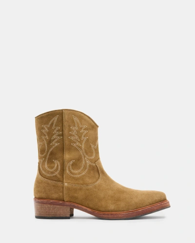 Allsaints Jacques Suede Western Boots In Tan