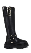 Allsaints Jade Knee High Leather Biker Boots In Black & Warm Brass
