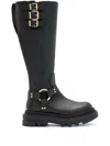 Allsaints Jade Knee High Leather Biker Boots In Black