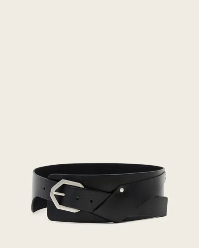 Allsaints Jade Tapered Leather Belt In Black