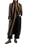 Allsaints James Wool Blend Striped Maxi Coat In Brown/black