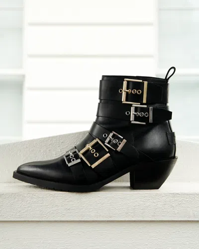 Allsaints Jane Buckle Pointed Leather Boots In Black