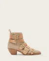 Allsaints Jane Buckle Pointed Leather Boots In Sand Brown