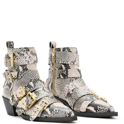 Allsaints Jane Buckle Pointed Toe Boot In Flow Ecru White