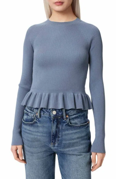 Allsaints Jas Rib Knit Peplum Sweater In Blue