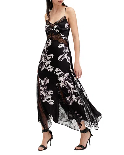Allsaints Jasmine Maxi Slip Dress In Monica Black
