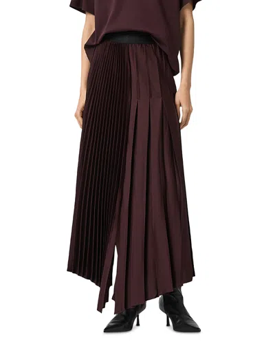Allsaints Jax Pleated Maxi Skirt In Burgundy