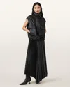 Allsaints Womens Black Jax Pleated Satin Midi Skirt In Black