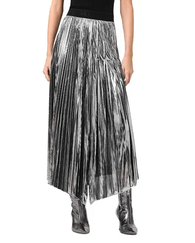 Allsaints Womens Metallic Silve Jax Metallic Woven Maxi Skirt In Gray