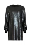 Allsaints Jaya Sequin Long Sleeve Shift Minidress In Black