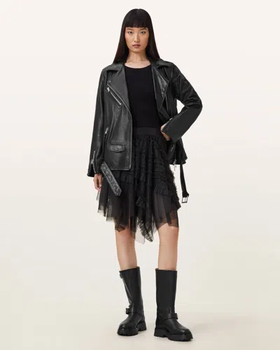 Allsaints Jayde Ruffled Tulle Mini Skirt, In Black