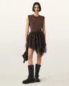 Allsaints Jayde Ruffled Tulle Mini Skirt In Brown
