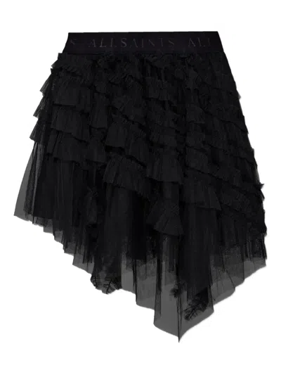 Allsaints Womens Jayde Branded-waist Tulle Woven Mini Skirt Black
