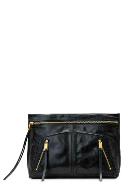 Allsaints Jean Rey Leather Clutch In Black