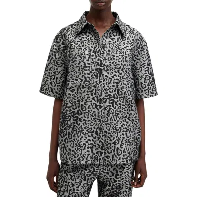 Allsaints Jemi Leopard Print Button-up Shirt In Silver Grey
