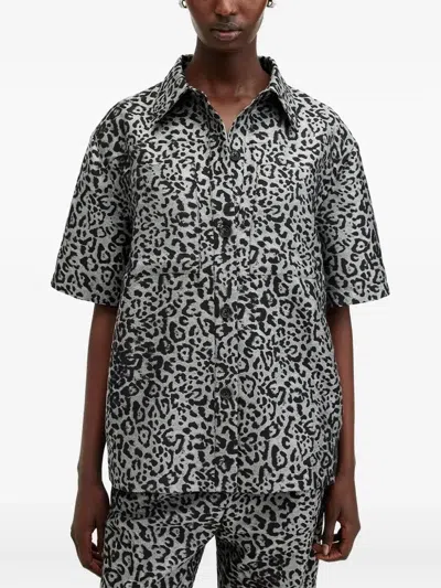 Allsaints Jemi Leopard Print Button-up Shirt In Silver Grey