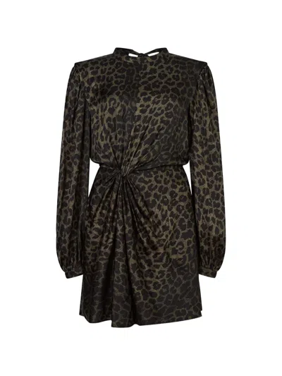 Allsaints Jemima Leopard-print Twisted-waist Mini Dress In Black