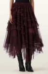 Allsaints Jen Asymmetric Hem Tulle Skirt In Purple