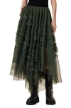Allsaints Jen Tulle Skirt In Rifle Green