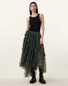 Allsaints Jen Tulle Maxi Skirt In Rifle Green