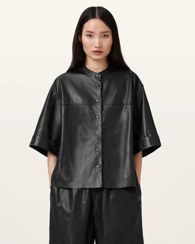 Allsaints Jenna Lea Leather Shirt In Black