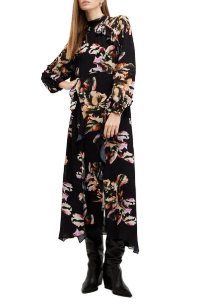 Allsaints Jessica Mock Neck Long Sleeve Handkerchief Hem Dress In Monica Petal Pink