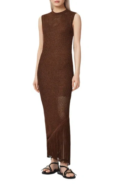 Allsaints Polyester Jessie Slim Fit Knitted Midi Dress In Brown