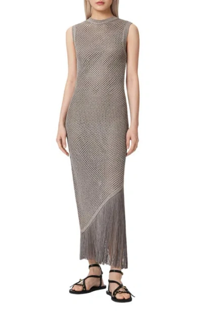 Allsaints Womens Pebble Grey Jessie Slim-fit Knitted Maxi Dress In Gray