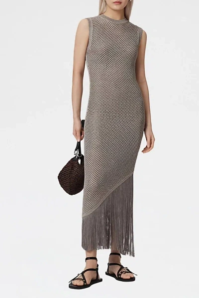 Allsaints Womens Pebble Grey Jessie Slim-fit Knitted Maxi Dress In Gray