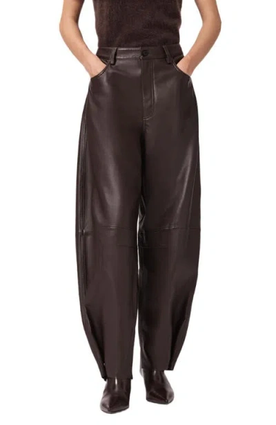 Allsaints Jett Barrel Leg Leather Pants In Brown