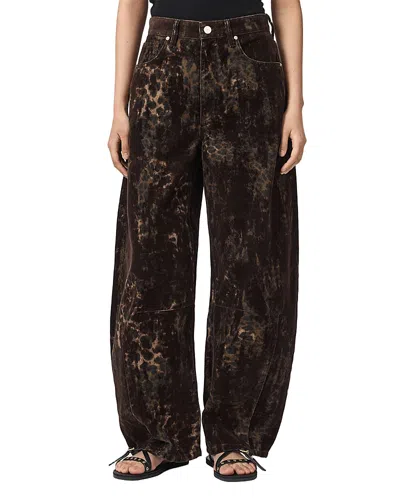 Allsaints Jett Flock High Rise Barrel Jeans In Leppo Brown