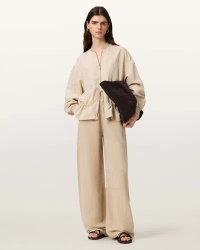 Allsaints Jett Wide Leg Linen Blend Pants In Brown