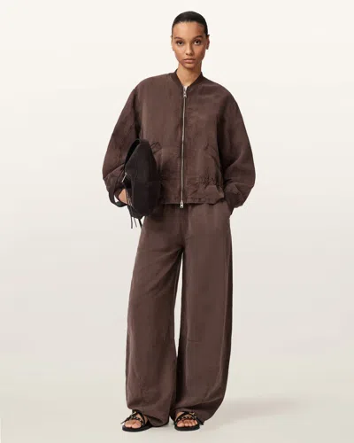 Allsaints Jett Wide Leg Linen Blend Pants In Brown