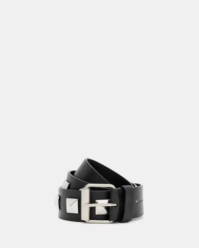 Allsaints Joan Leather Studded Belt In Black/antq Nickel