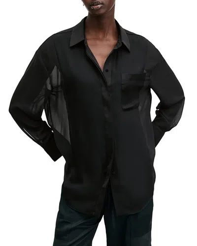 Allsaints Jody Sheer Button Down Shirt In Black