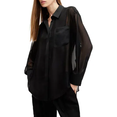 Allsaints Jody Sheer Button-up Shirt In Black