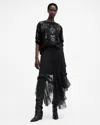Allsaints Jose Tiered Lace Midi Skirt In Black