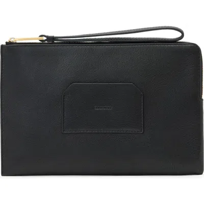 Allsaints Joshi Large Leather Wristlet Clutch In Black